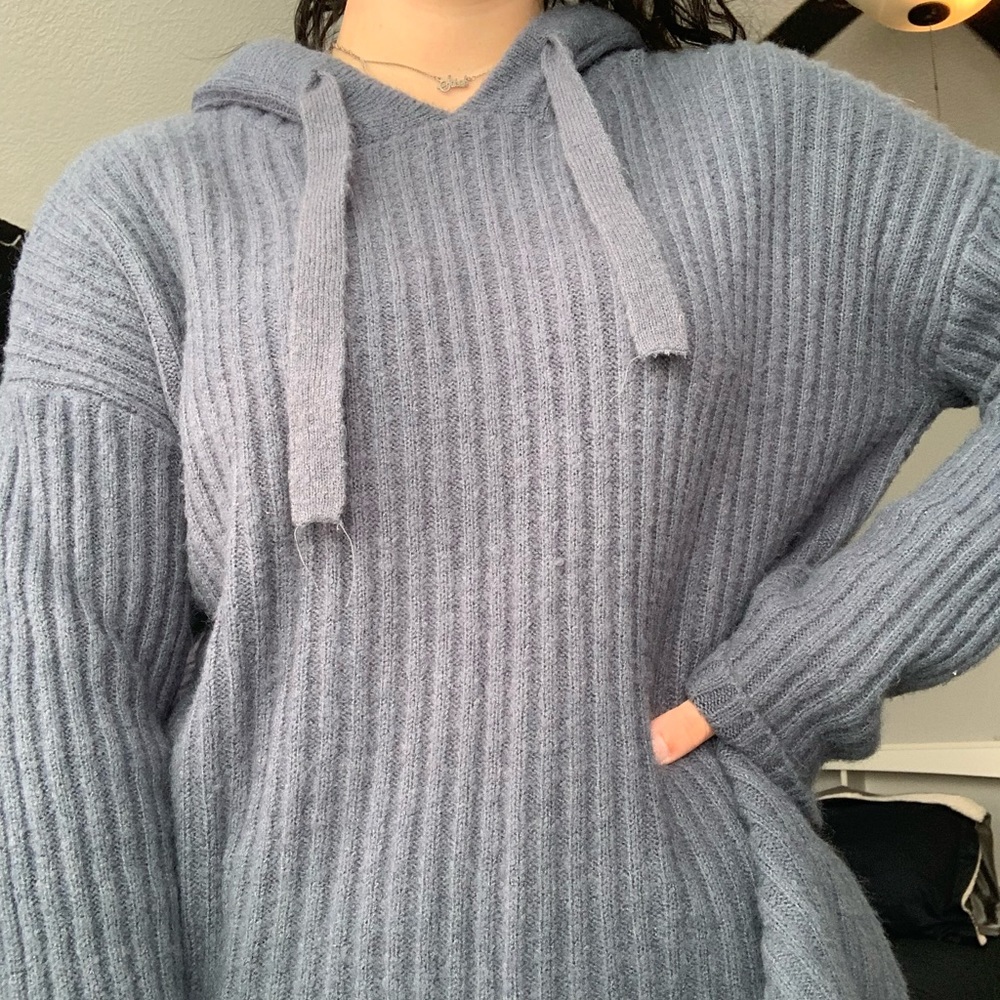 Blue knit hoodie